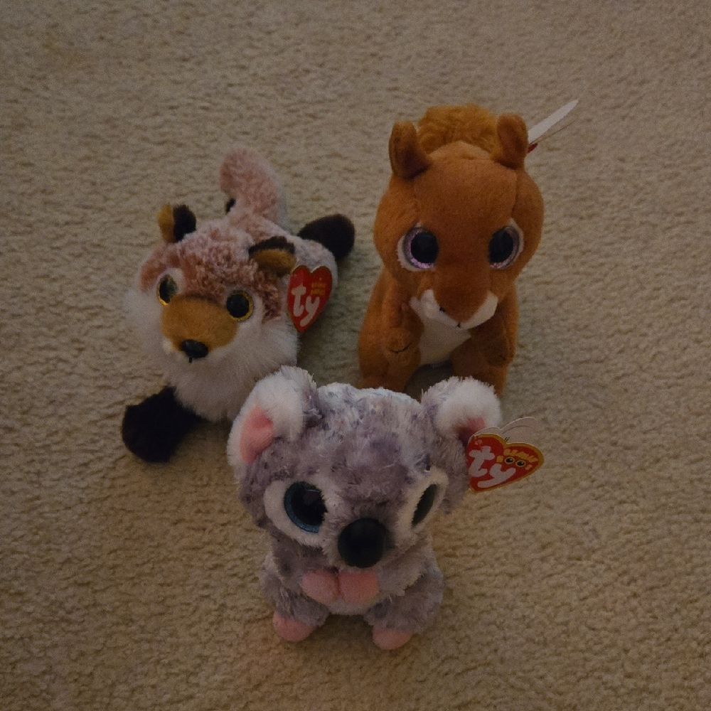 Ty Plush Toy Trio - Brown, Gray, Cream